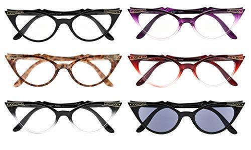 Eyekepper Eyekepper 6-Pack Womens Cat Eye Reading Glasses Include Sunshine Readers (One for Each Color, 2.00)