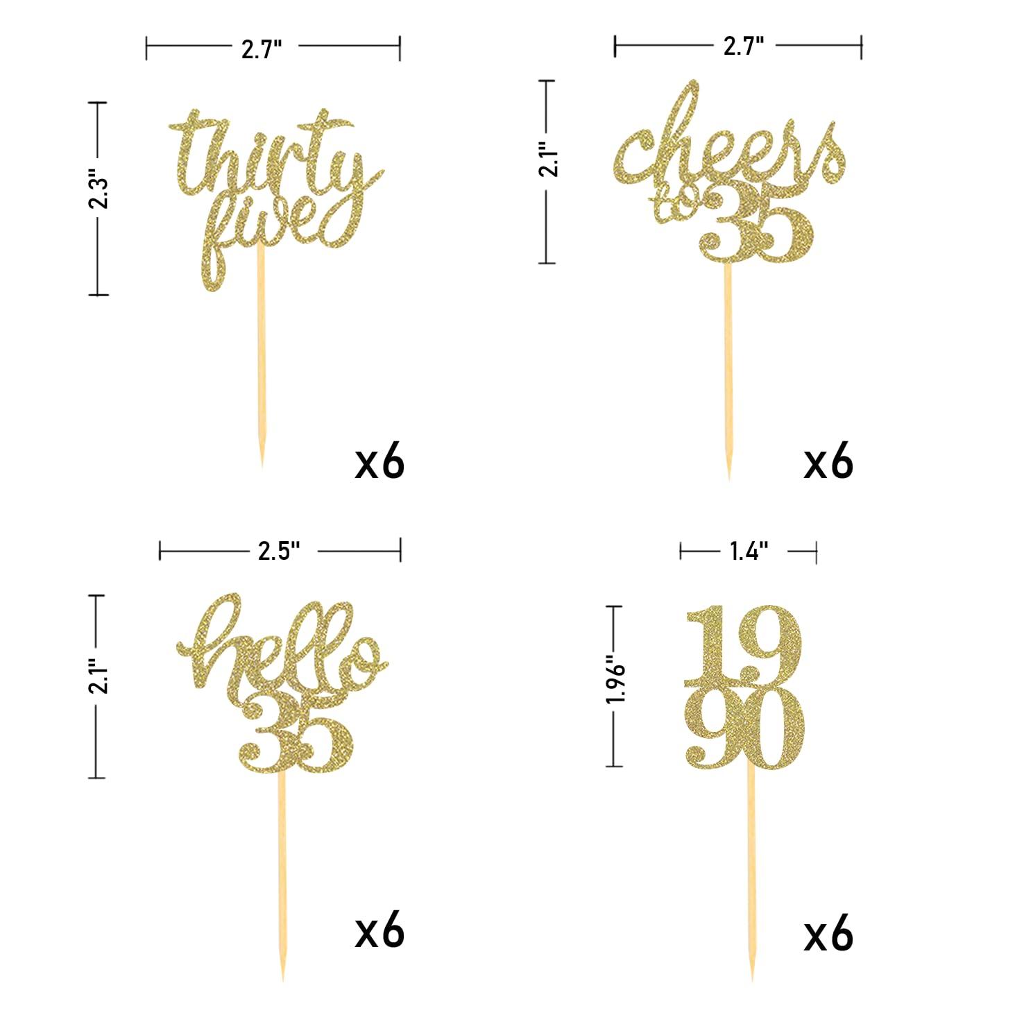 Moitkptt 24Pcs Glitter 35th Birthday Cupcake Toppers, Hello 35th Birthday Cake Topper- 35th Birthday Decorations for Celebrating Thirty-Five Years Old Birthday Party (Gold)