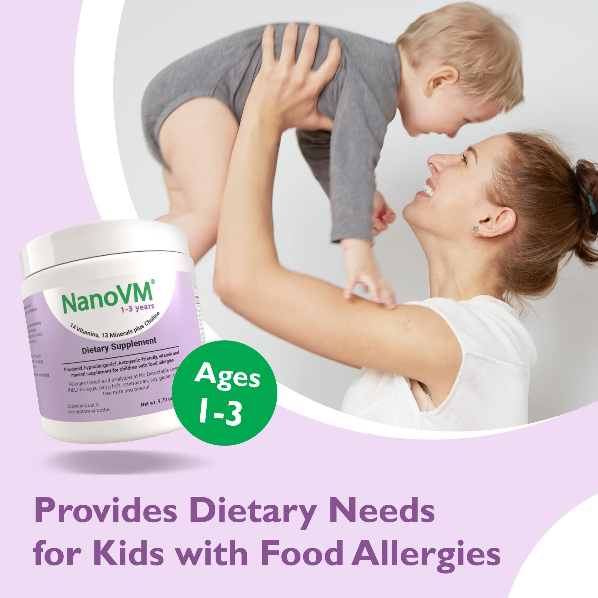 NanoVM NanoVM 1-3 Years, Allergen-Free Multivitamin for Kids, Unflavored Dietary Supplement, Powdered Supplement with 14 Vitamins & 13 Minerals, Low-Carbohydrate Toddler Vitamins, 275g - Solace Nutrition