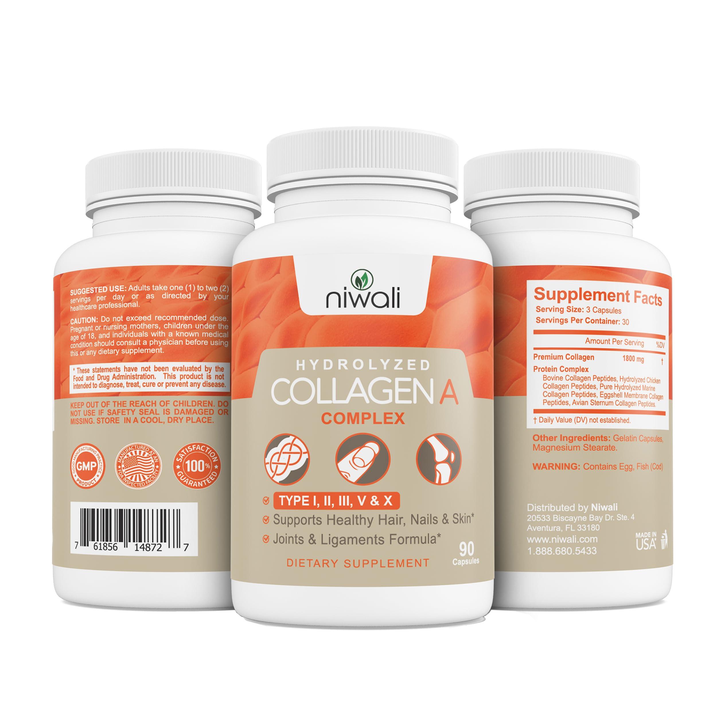 NIWALI NIWALI Hydrolyzed Collagen Dietary Supplements  A Complex Collagen Anti-Aging Dietary Supplements | Supports Healthy Hair, Nails, and Skin | Joint and Ligaments Formula Supplements | 90 Capsules