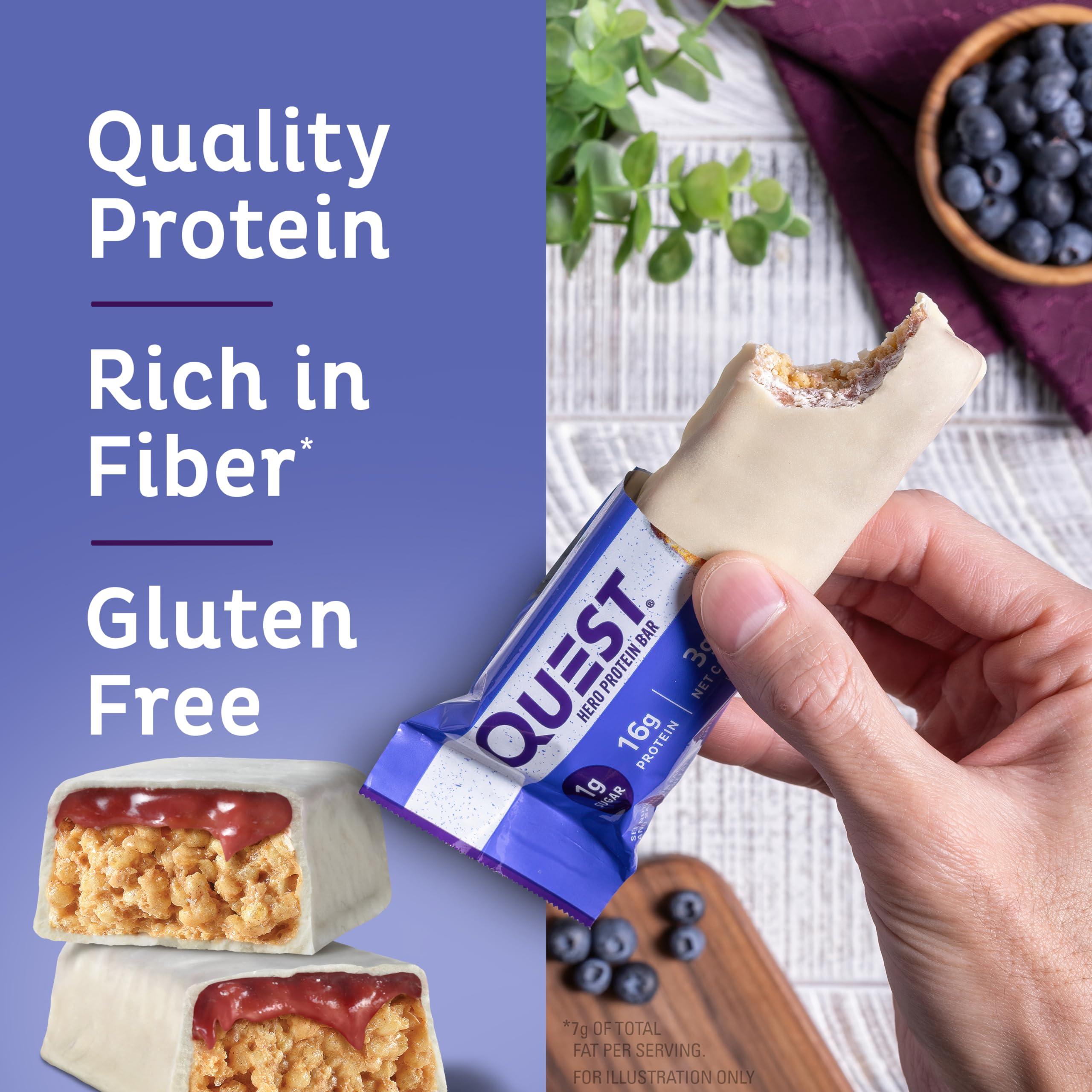 Quest Nutrition Quest Nutrition Crispy Blueberry Cobbler Hero Protein Bar, 16g Protein, 1g Sugar, 3g & White Chocolate Raspberry Protein Bars, High Protein, Low Carb, Gluten Free