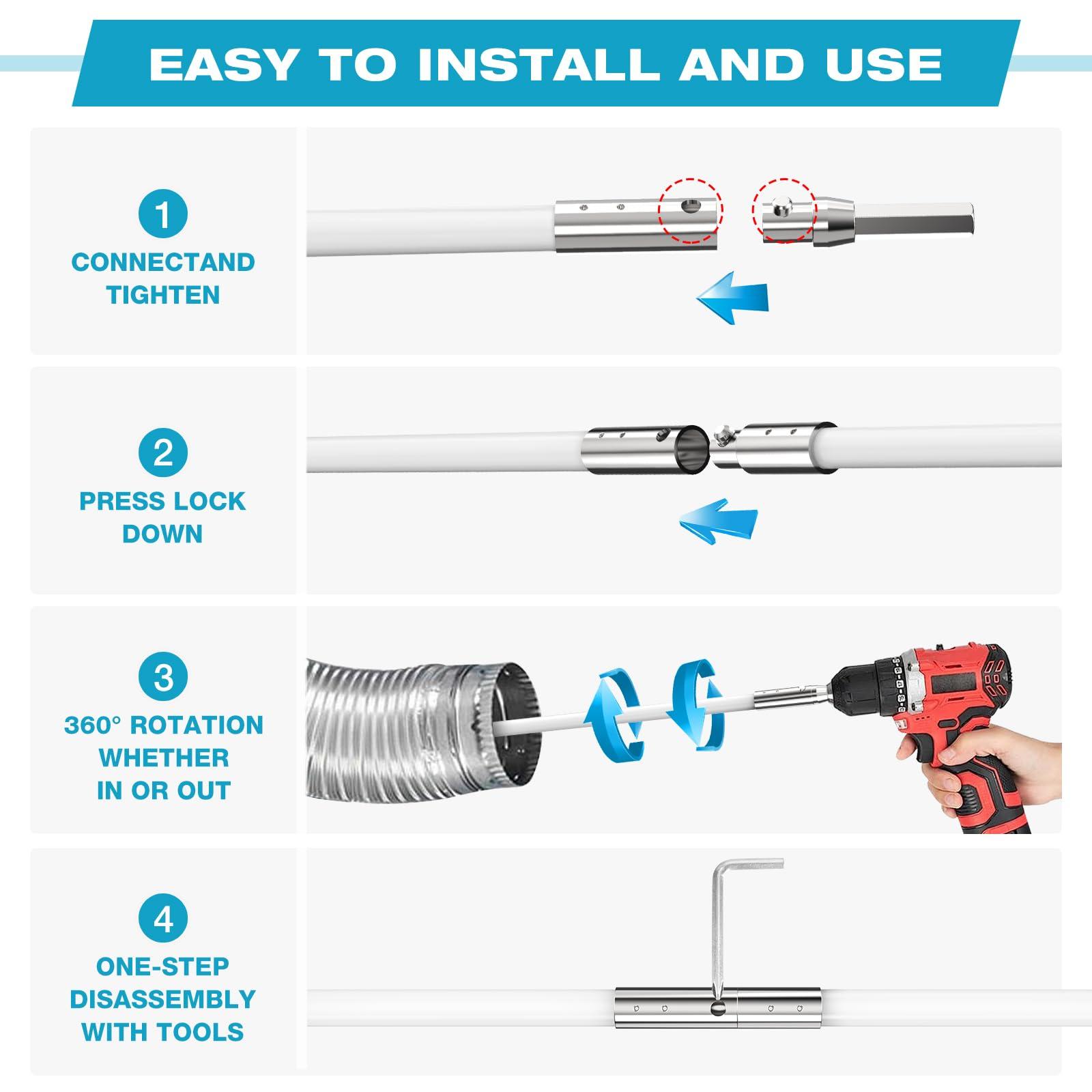 Sealegend Sealegend 15 FEET Dryer Vent Cleaner Kit, Lint Remover Upgrade Flexible Quick Snap Brush with Drill Attachment Extends Up to 15 FEET for Easy Cleaning Use with or Without a Power Drill