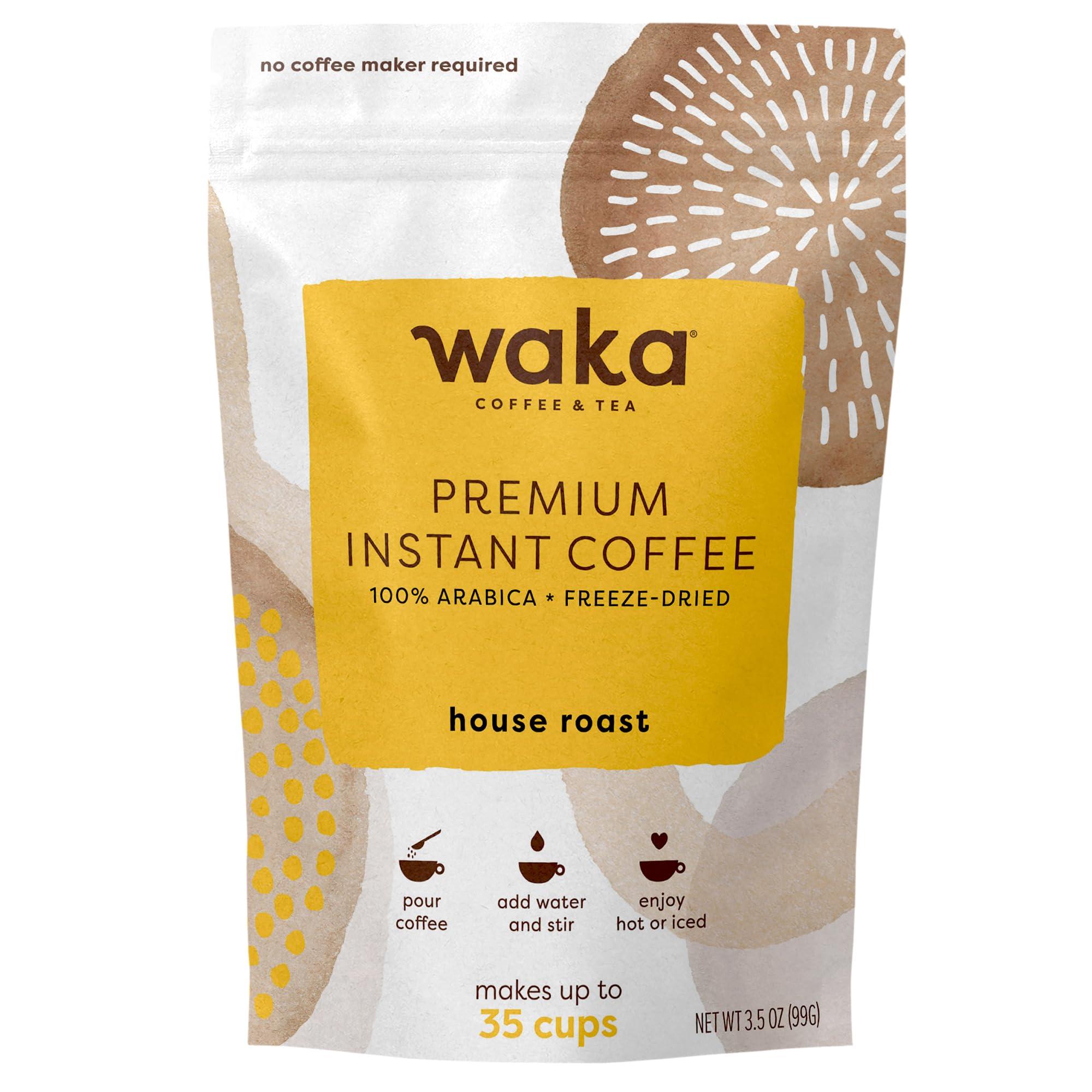Waka Coffee Waka Instant Coffee, House Roast - 100% Arabica Beans, Freeze Dried Granules, No Sugar or Additives - Bulk Bag for Quick Hot and Iced Coffees, Up to 35 Cups (3.5oz)