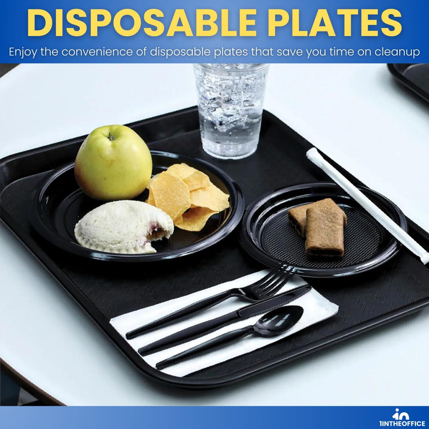 1InTheHome 1InTheHome Plastic Plates 6 Inch, Round Plastic Plates Black 6 Inch Diameter, Black Plates Disposable, Pack of 125