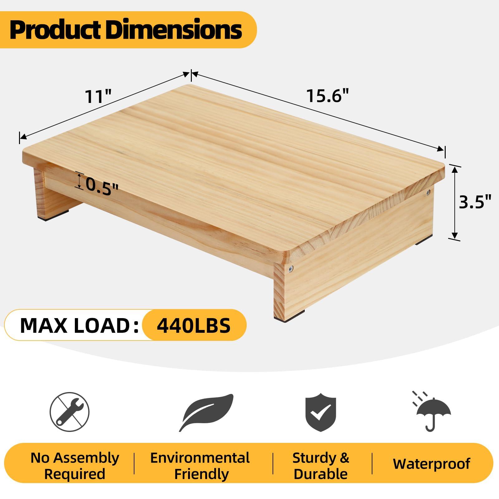 LivingCaring Half Steps for Seniors 3.5\" Wooden Step Stool for Seniors with Non-Slip Rubber Feet, Sturdy Step Stool for Stairs, Solid Pinewood Platform Step for Indoor Use