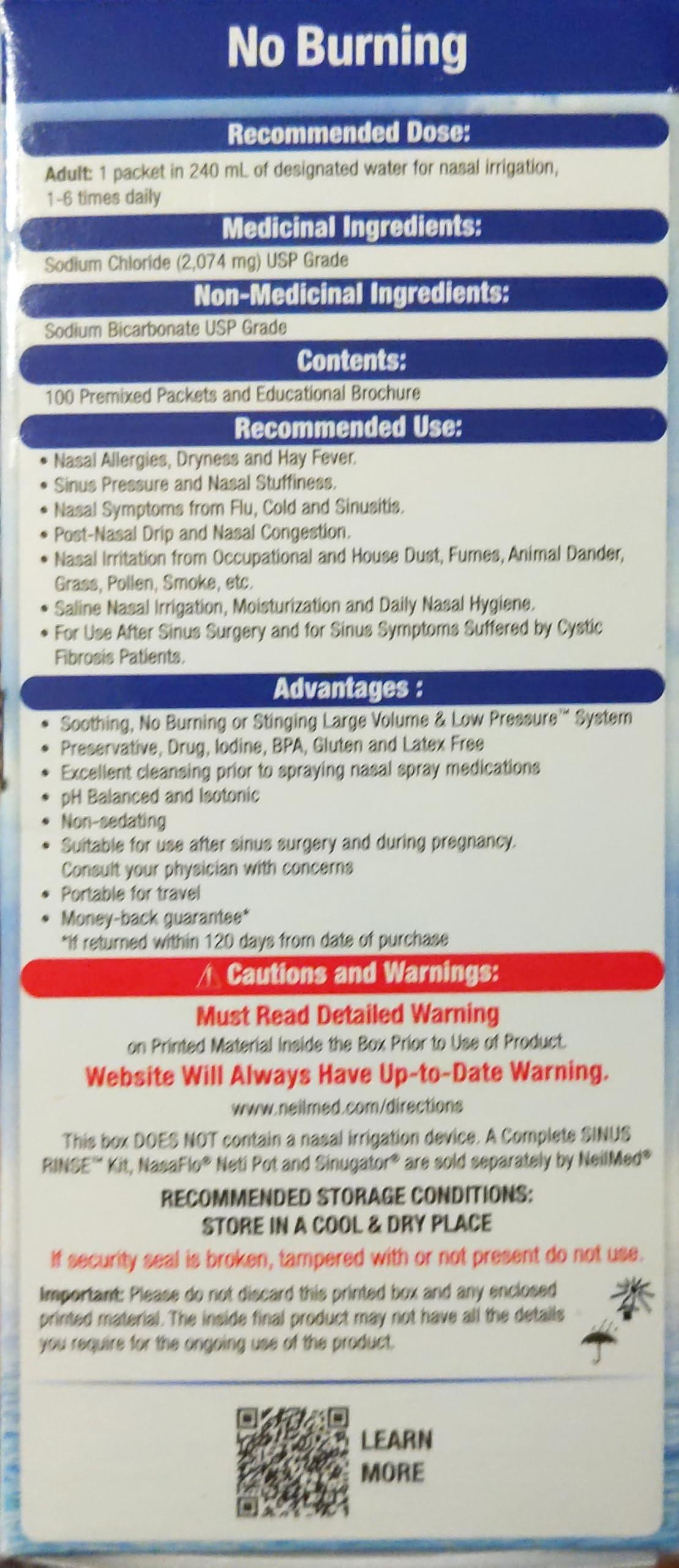 Iaerlllt NeilMed Sinus Rinse All Natural Relief Premixed Refill Packets 100 Each