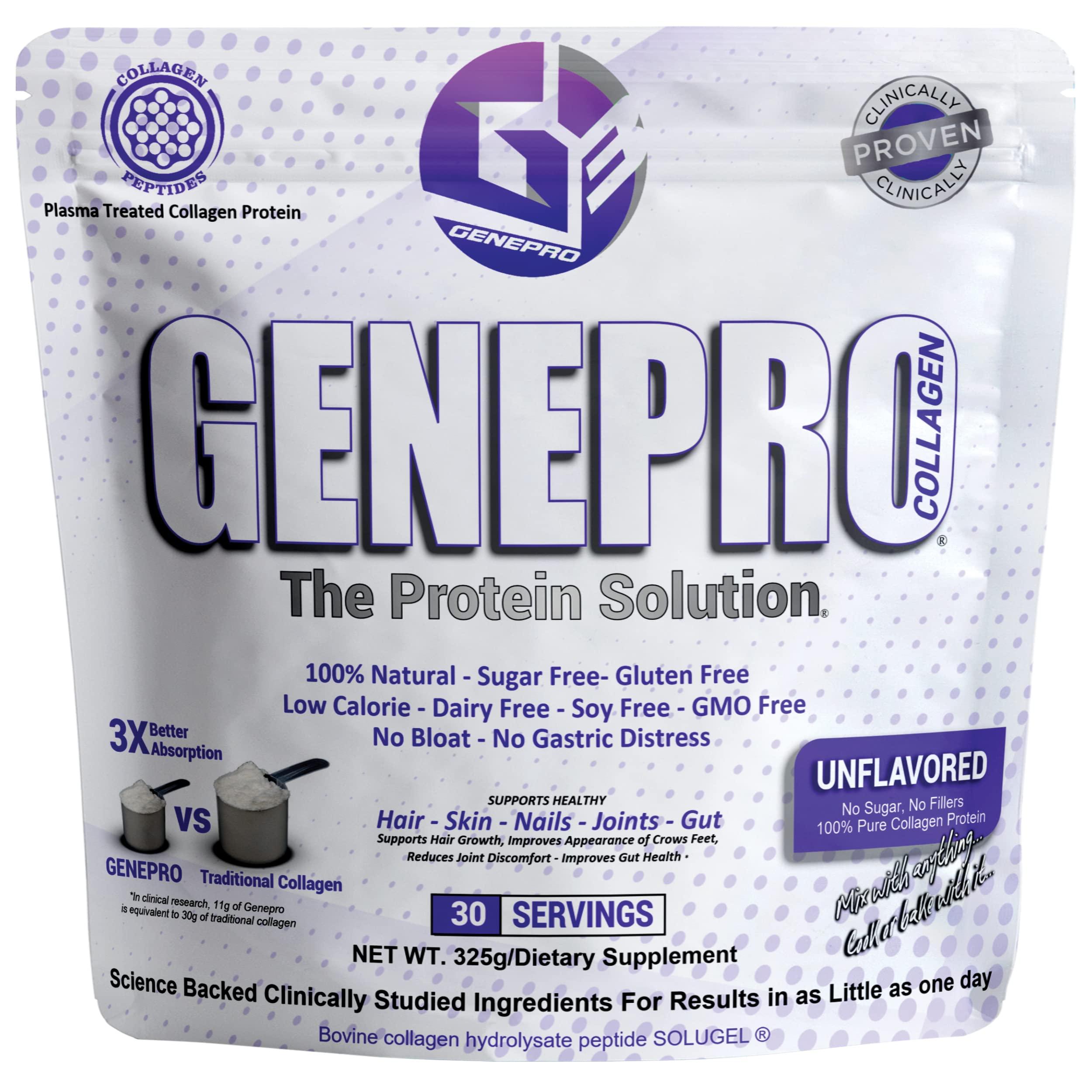 Genepro Gen. 3 The Protein Solution Musclegen Research Genepro Unflavored Protein Powder with Collagen Peptides - Lactose-Free, Gluten-Free Protein Supplement Shake for Hair, Skin and Nails (30 Servings)
