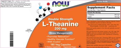 Now Now Foods L-Theanine, Double Strength 200 mg Per Cap - 180 Veg Capsules - Enhanced with 100mg Inositol - Vegetarian, Non-GMO - Ltheanine 200mg Supplement