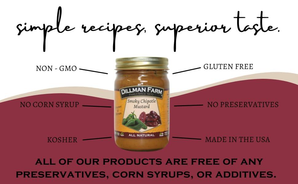 Dillman Farm Family Owned Since 1970 Dillman Farm All Natural Smoky Chipotle Mustard - Gluten-Free, Non-GMO, Vegan, Kosher, Eco-Friendly, Preservative Free, Corn Syrup Free - Made in USA, 13oz (Pack of 6)