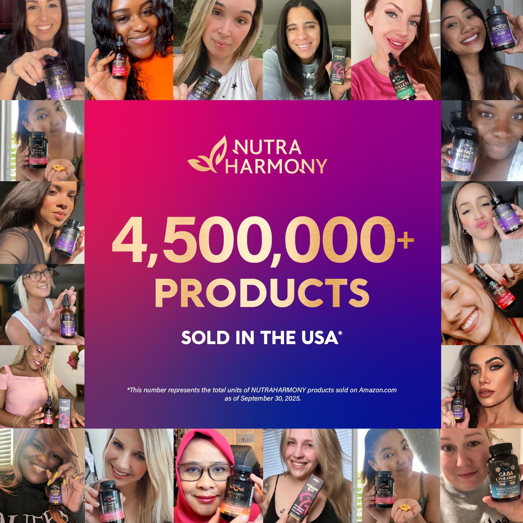 NUTRAHARMONY USDA Organic Vitamin B-Complex B5 Pantothenic Acid | B12 Methylcobalamin | B1 Thiamine | B6 Pyridoxine | B7 Biotin | B9 Folic | B3 Niacinamide - B Complex Liquid Drops, Made in USA Supplement, 2fl oz