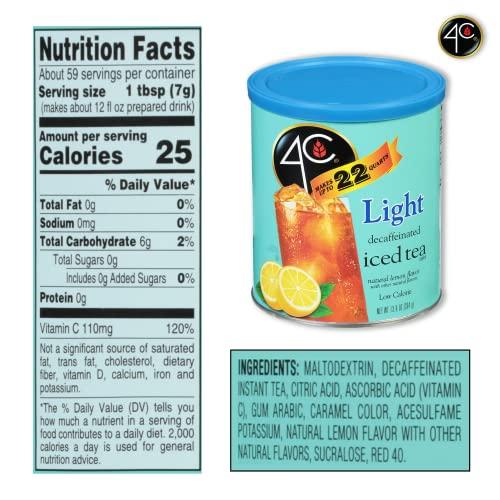 4C 4C Light Powdered Drink Mix Cannisters, Light Decaffeinated Iced Tea, 22 Quarts, Family Sized Cannister, Low Calorie, Thirst Quenching Flavors (Light Decaf Iced Tea, 13.9 Ounce (Pack of 1))