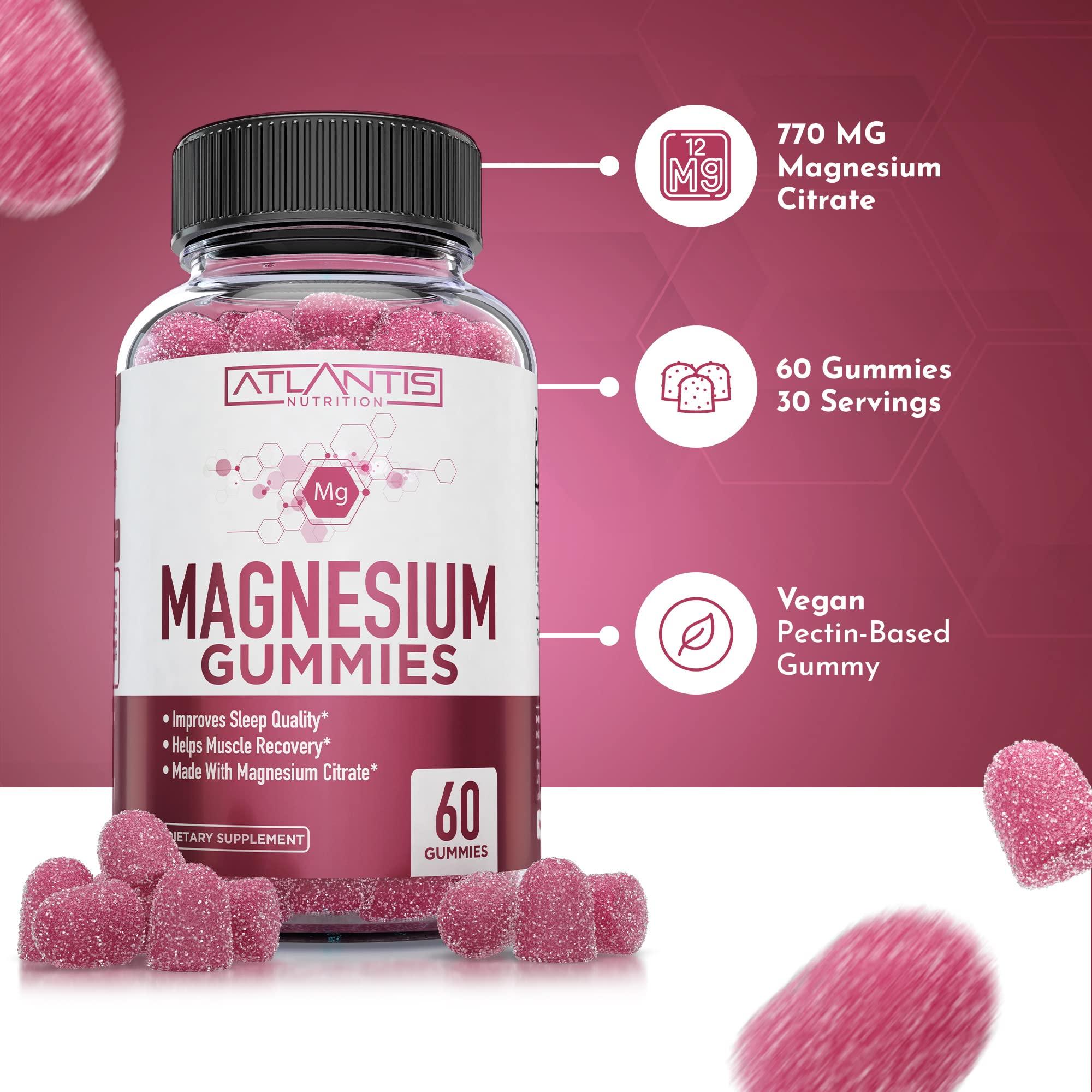 Atlantis Nutrition Ashwagandha & Magnesium Gummies for Improved Sleep & Strengthened Body Functions. Ashwagandha Boosts Mood & Energy - Magnesium Helps Recover Muscles & Relieves Cramps - Vegan