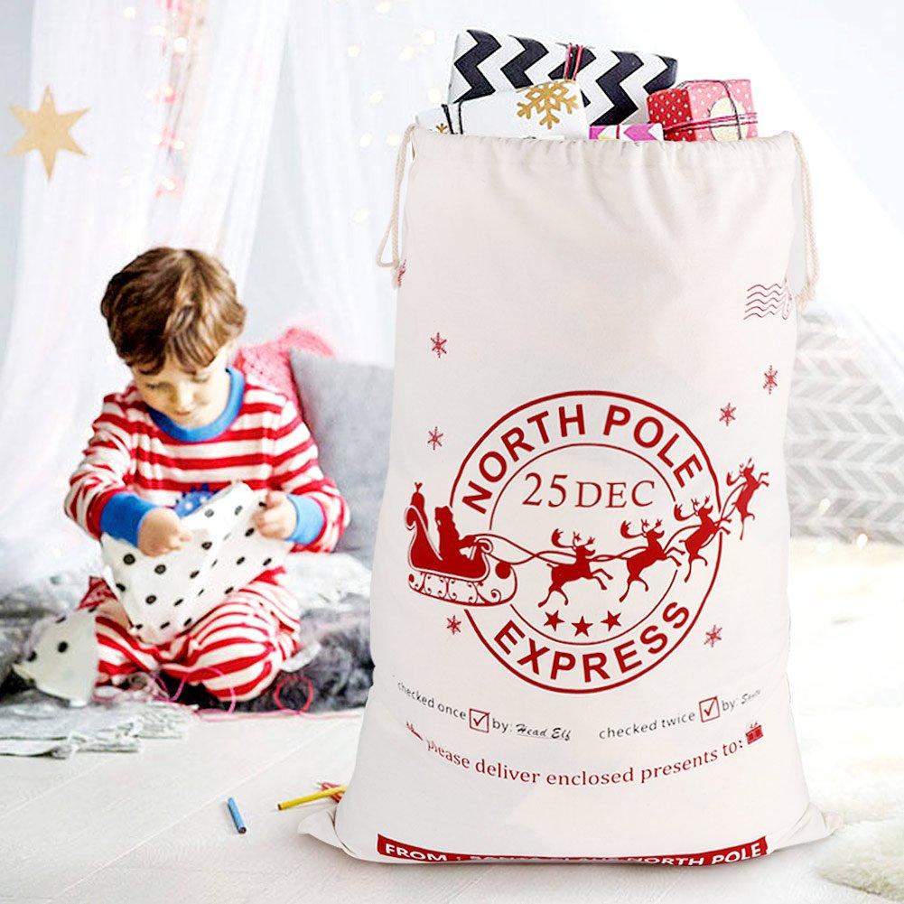 OurWarm OurWarm 2Pcs Santa Sacks Canvas Bags with Drawstring Christmas Bag Large Santa Bags for Kids 19 x 27 Inch Xmas Presents Storage