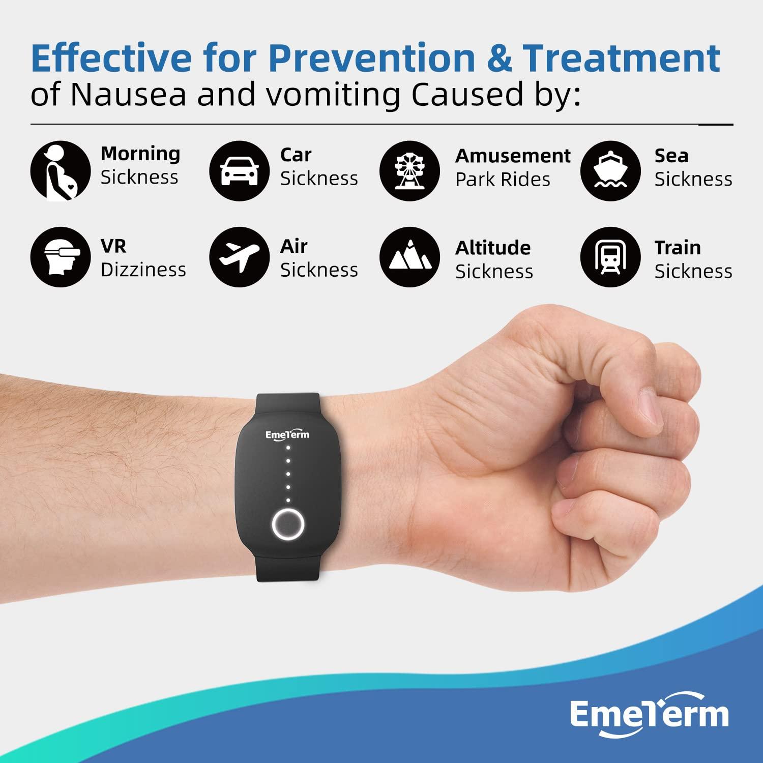 EmeTerm EmeTerm Fashion Anti-Nausea Wristband Relieve Morning Motion Travel Sickness Rechargeable Drug Free Bands Without Side Effects - Extra 2pack Conductive Gel (Black - Extra 2pack Conductive Gel)