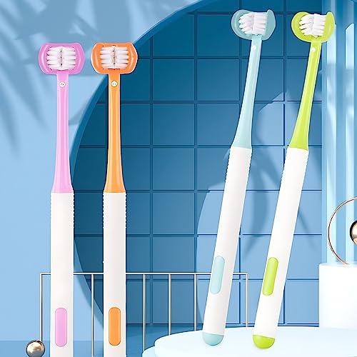 CMHX CMHX 3 Sided Autism Toothbrush 360 Oral Teeth Cleaning Design U-Shaped Toothbrush 4 PCS Adult Soft Bristles Soft and Gentle for Complete Tooth and Gum Care (Mix Colour 4PCS)