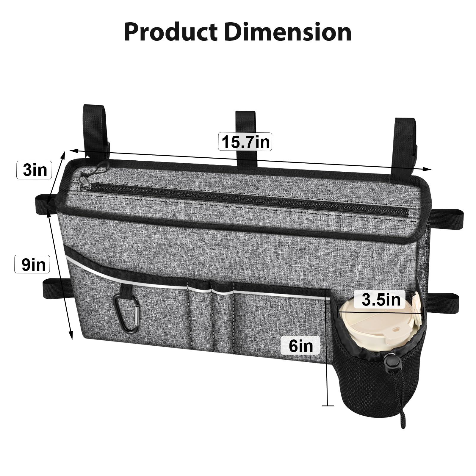 FINPAC FINPAC Large Walker Tote Bag with Cup Holder, Folding Walker Attachment Hands-Free Storage Basket Mobility Aid Accessory Pouch for Elderly, Senior, Gray