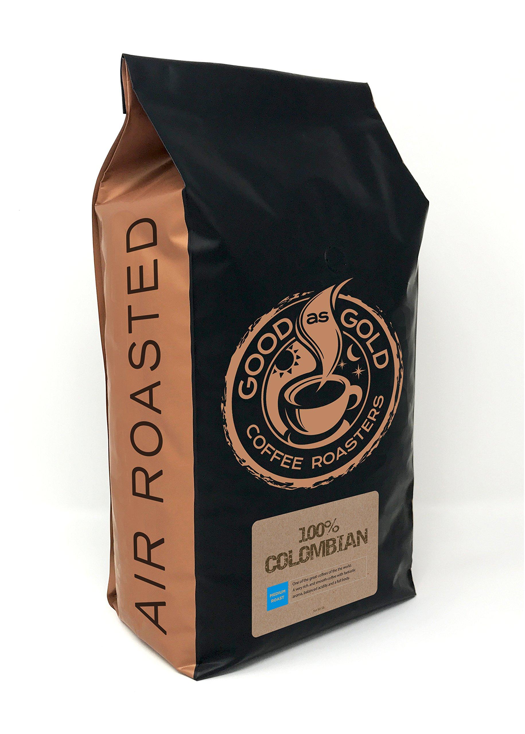 Good As Gold Colombian Supremo Coffee, Medium Roast, 5 Pound Bag, **Ground To Order**, Good As Gold Coffee Roasters