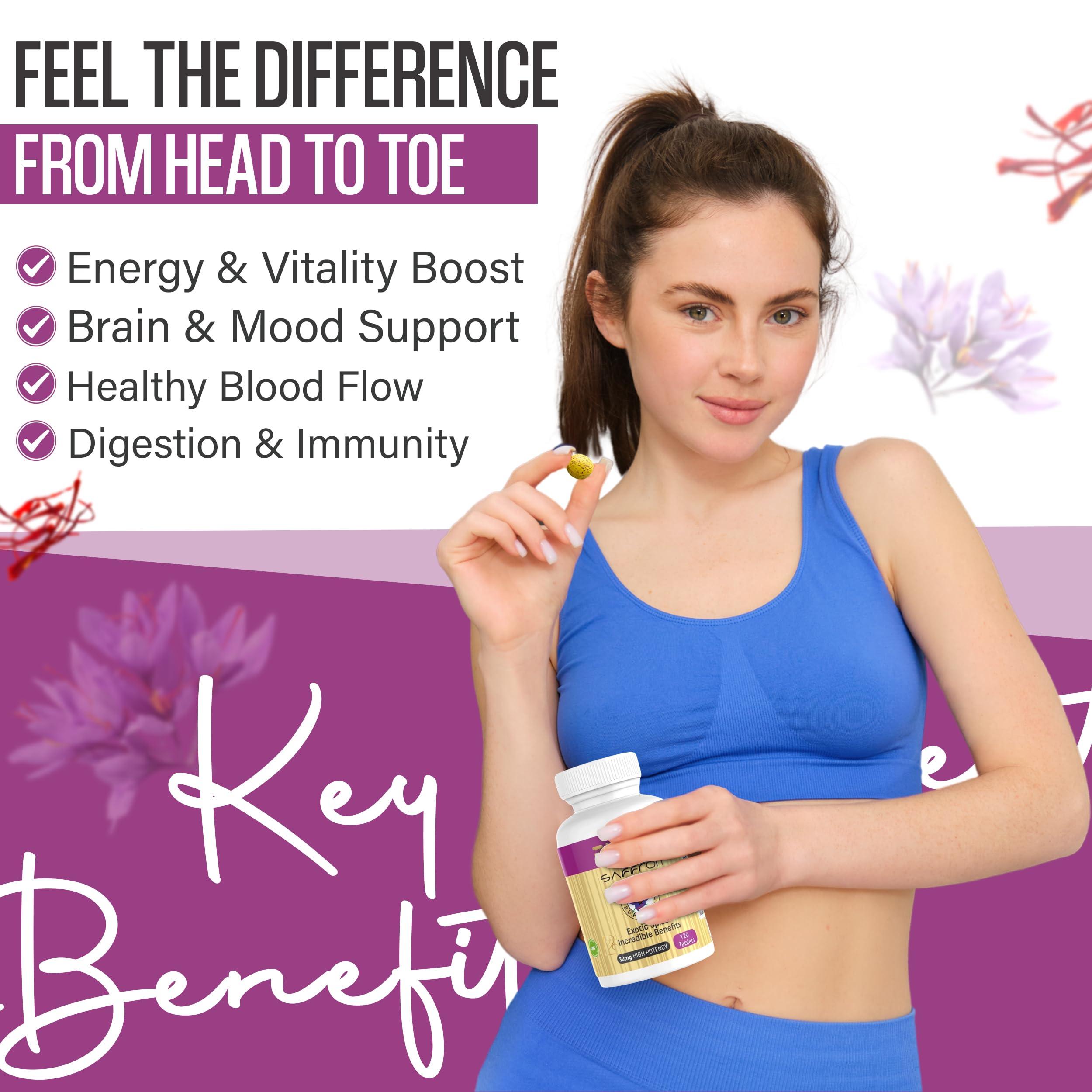 EXIR 30mg Saffron Supplement Tablets - Focus, Mental Clarity & Cognition - Nootropic Saffron Supplement with Natural Saffron Powder, 120 Tablets