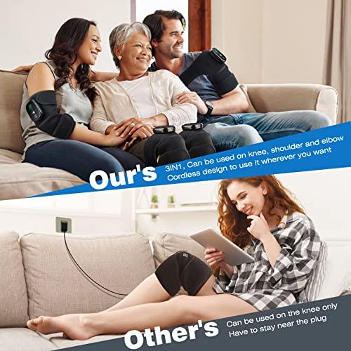 MOAJAZA MOAJAZA Knee Massager with Heat and Vibration, Cordless Knee Heating Pad Shoulder Brace, Heated Knee Elbow Shoulder Brace Wrap for Arthritis (Pack of 2 Black)