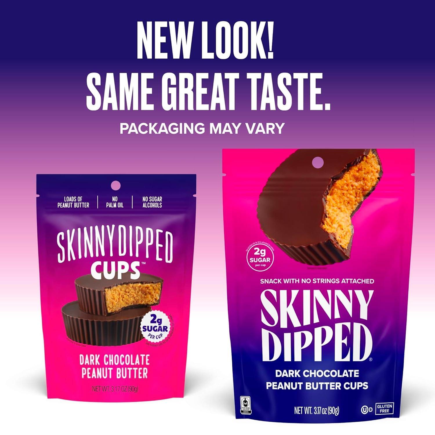 SKINNYDIPPED SkinnyDipped Dark Chocolate Peanut Butter Cups, 2g Sugar per Cup, Keto Friendly, No Stevia, Gluten Free, 3.2oz, 1 Pack (6 Cups Total)