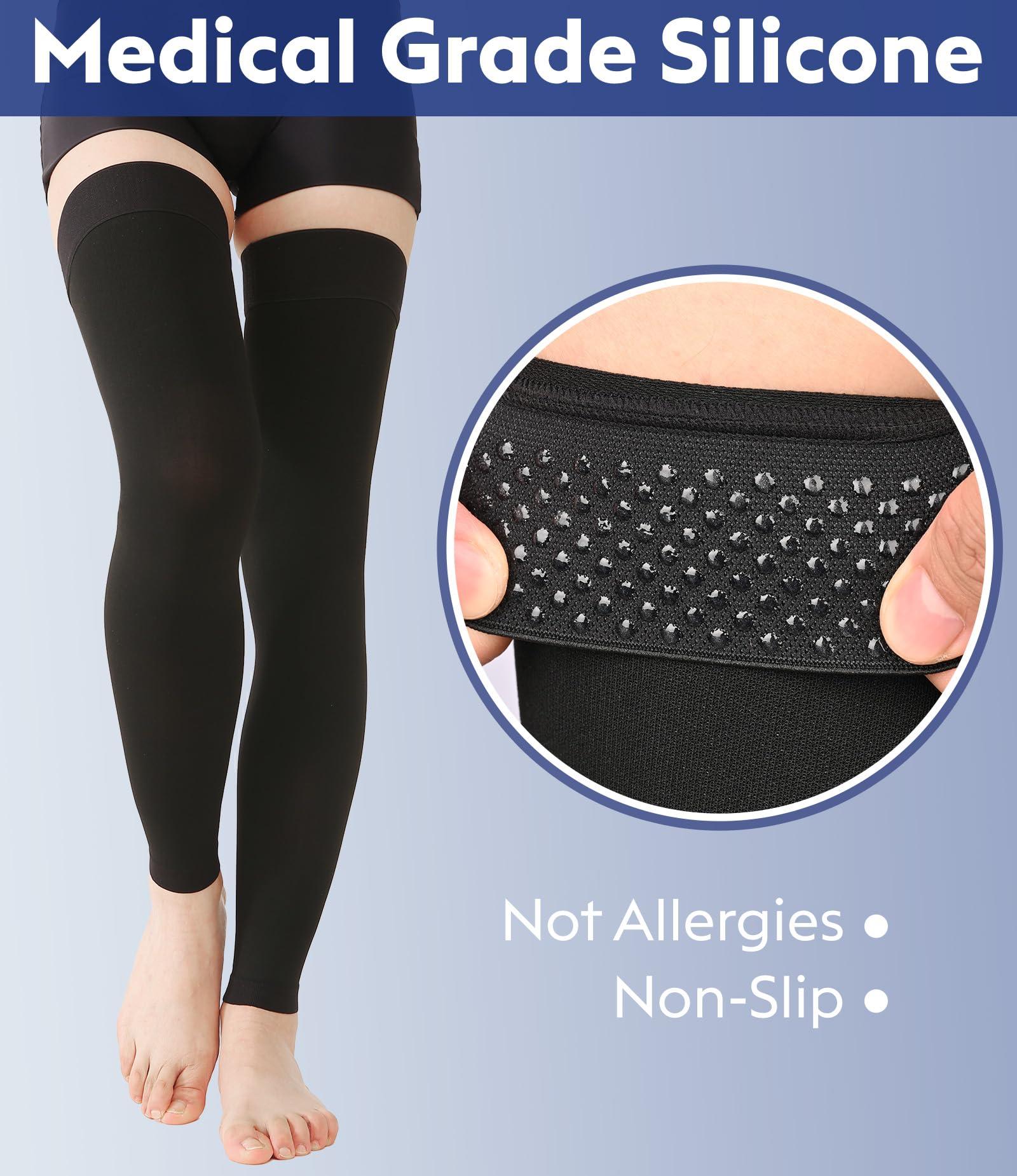 KEKING KEKING Thigh High Compression Stockings Footless, Unisex, 15-20mmHg Leg Support Compression Sleeves with Anti-Slip Silicone Band, Opaque, Treatment Swelling, Varicose Veins, Edema, DVT, Black 4X-Large