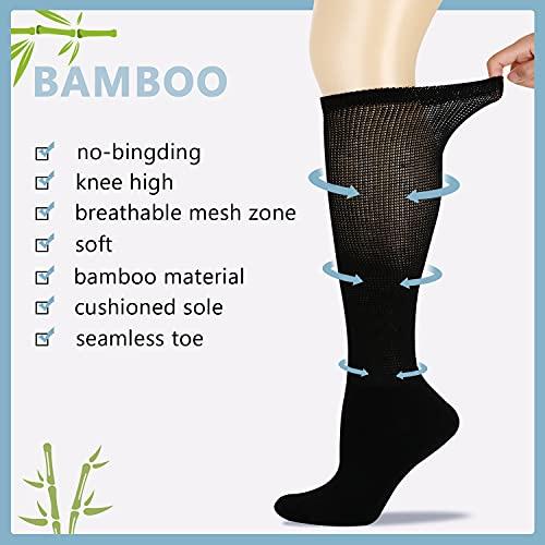 Athlemo Athlemo Diabetic Socks for Men & Women, No-Binding Knee High Socks 4 Pairs, Cushioned Sole & Seamless Toe, Soft Breathable Extra Wide Diabetic Socks