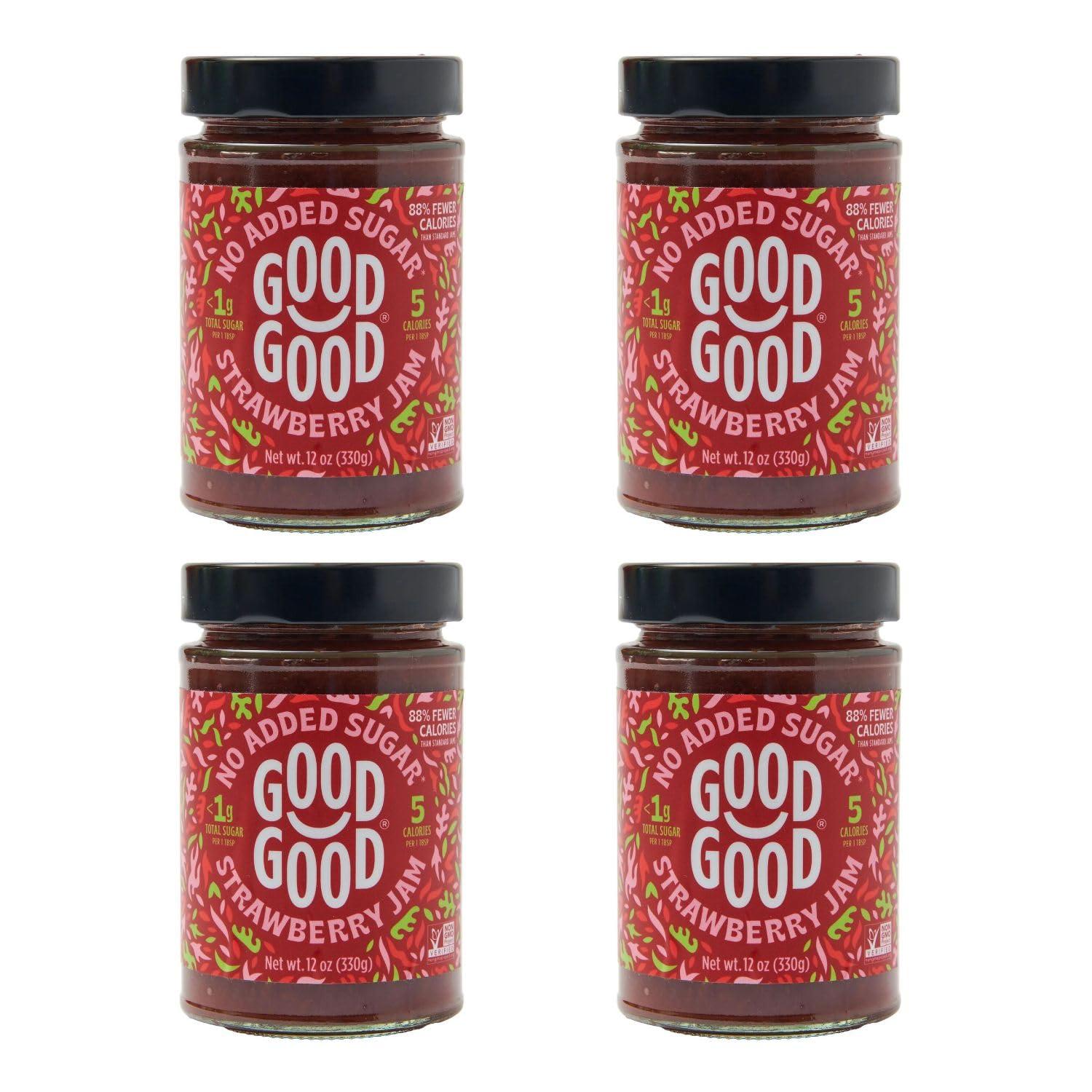 GOOD GOOD NATURAL SWEETNESS GOOD GOOD No Added Sugar Strawberry Jam - Keto Friendly Jelly - Low Carb, Low-Calorie and Vegan - Diabetic Friendly - 12oz / 330g (Pack of 4)