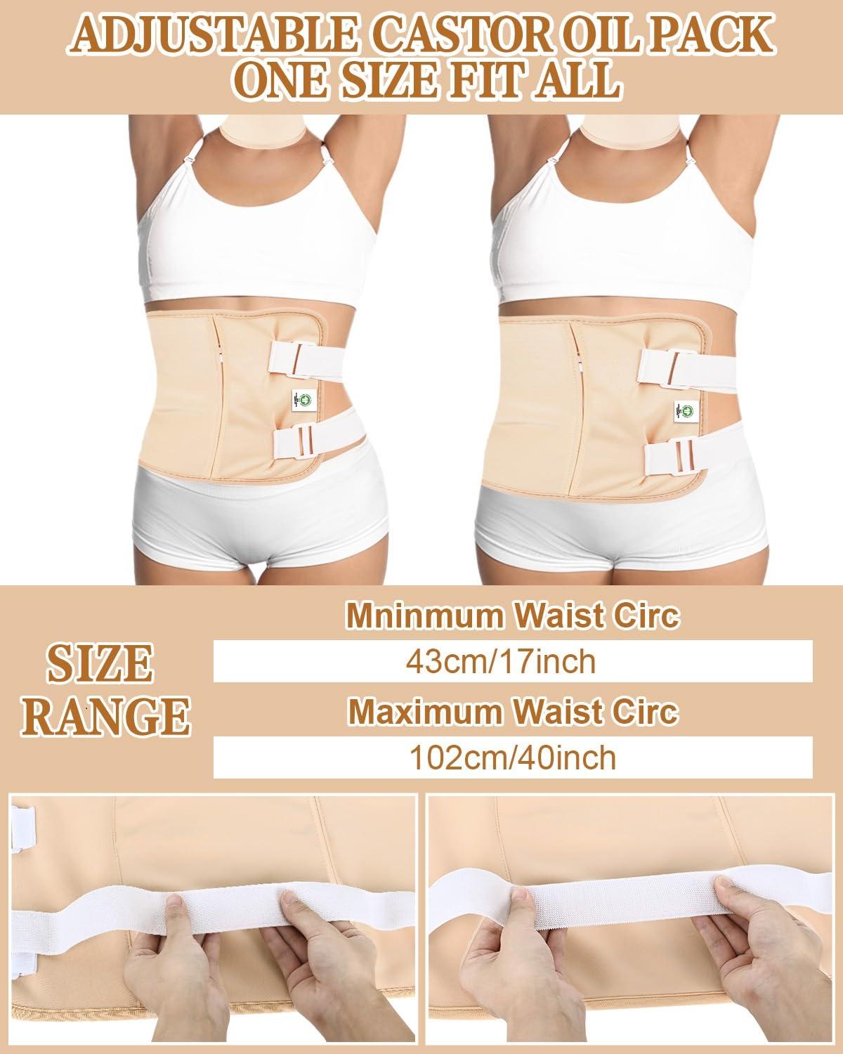 Raccomb Castor Oil Pack Wrap Organic Cotton - Castor Oil Body Wraps Organic for Neck Waist, RACCOMB Adjustable Reusable Organic Castor Oil Compress Packs Kit for Women 2PCs