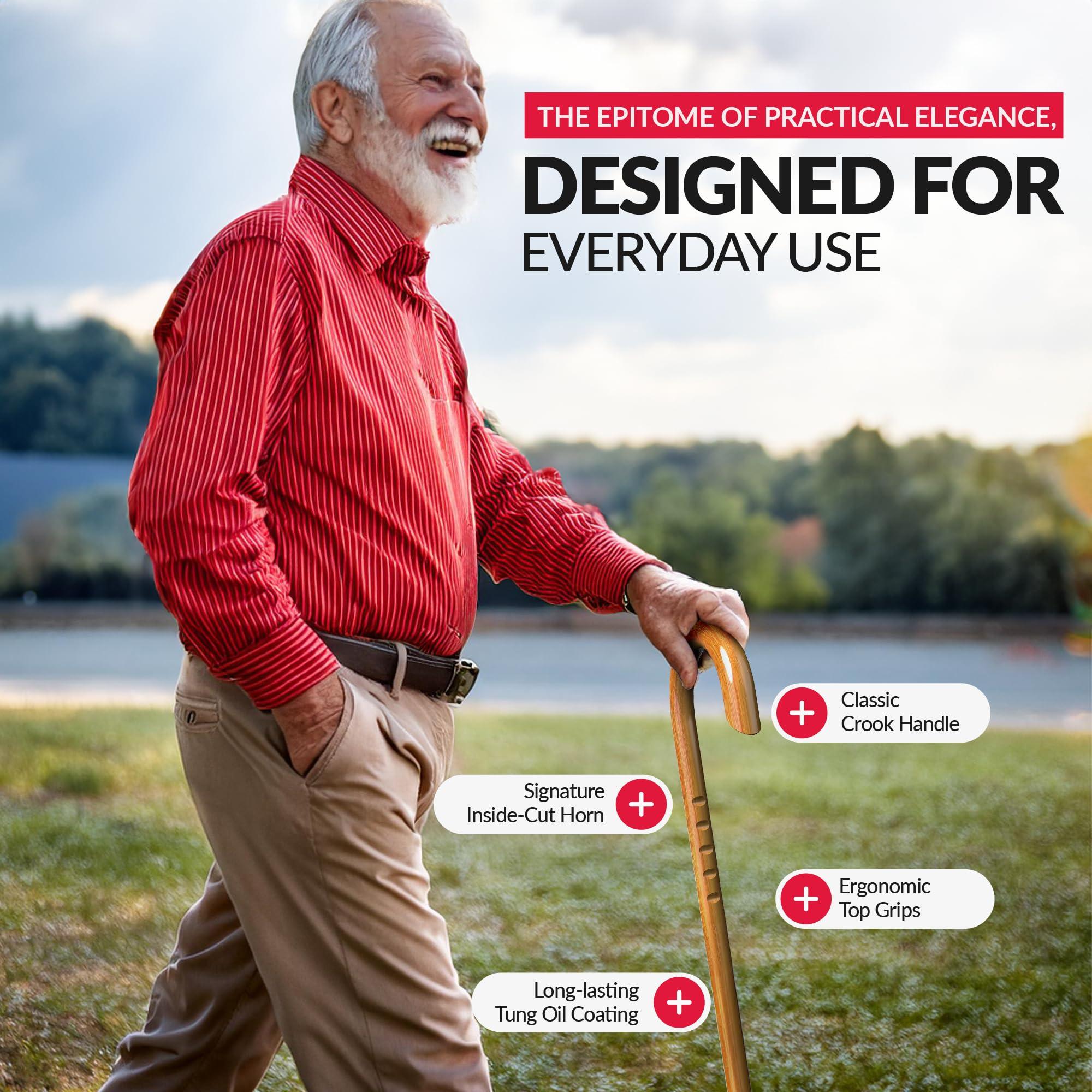 Cane Masters Cane Masters Handmade Wooden Walking Canes for Men and Women | Highly Durable American Hickory Wood Walking Cane | Ergonomic Handle and Body Grip, Anti-Slip Rubber Tip Wood Cane for Seniors