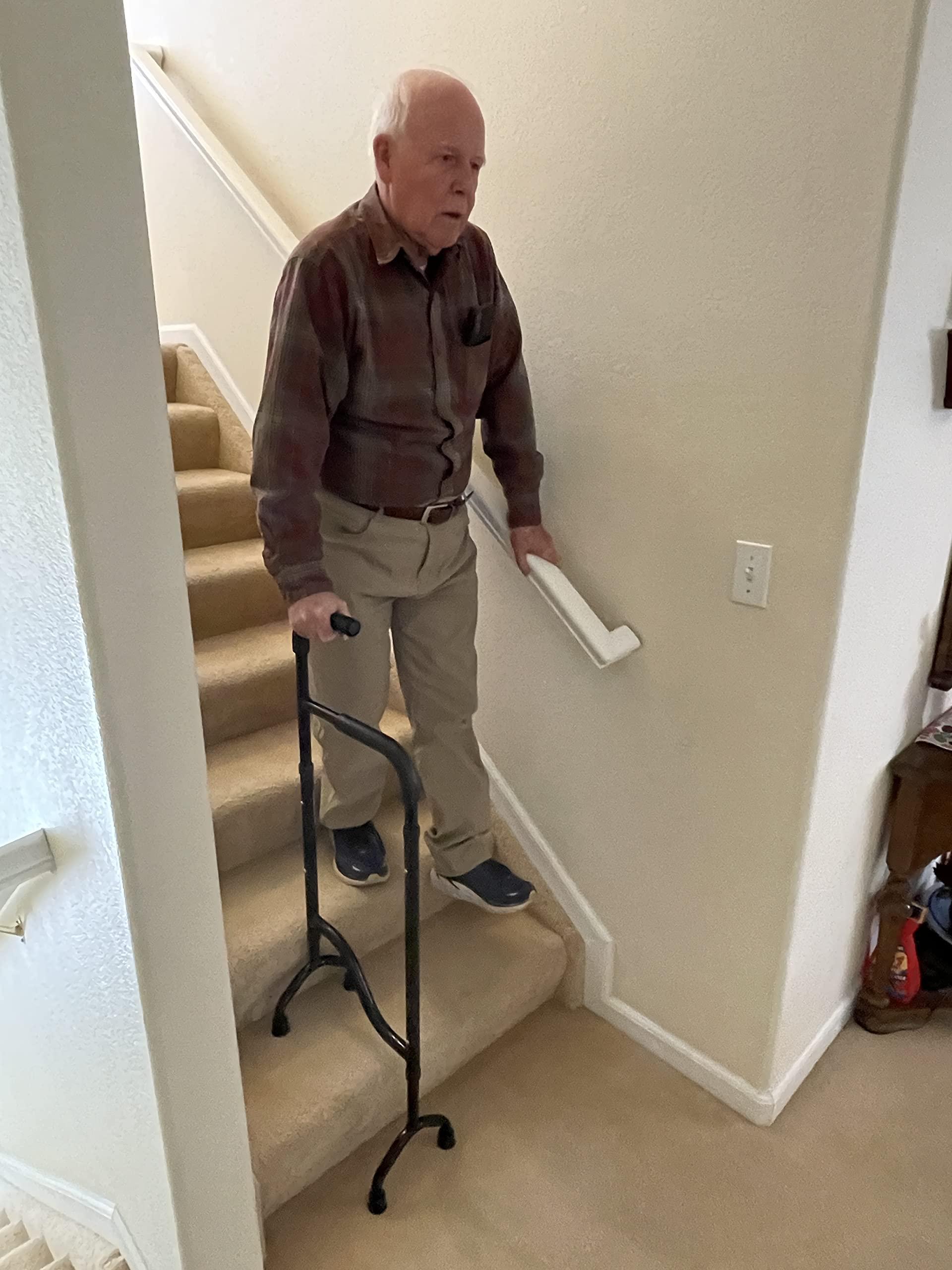 Rock Steady Cane Stair Climbing Assist Cane Reduces Shock and Pain as You Step Down Each Step. Adjustable, Light Weight, Sturdy, Foam Handles. Supports Up to 300 Lbs. Stability You Can Lean on by Rock Steady Cane