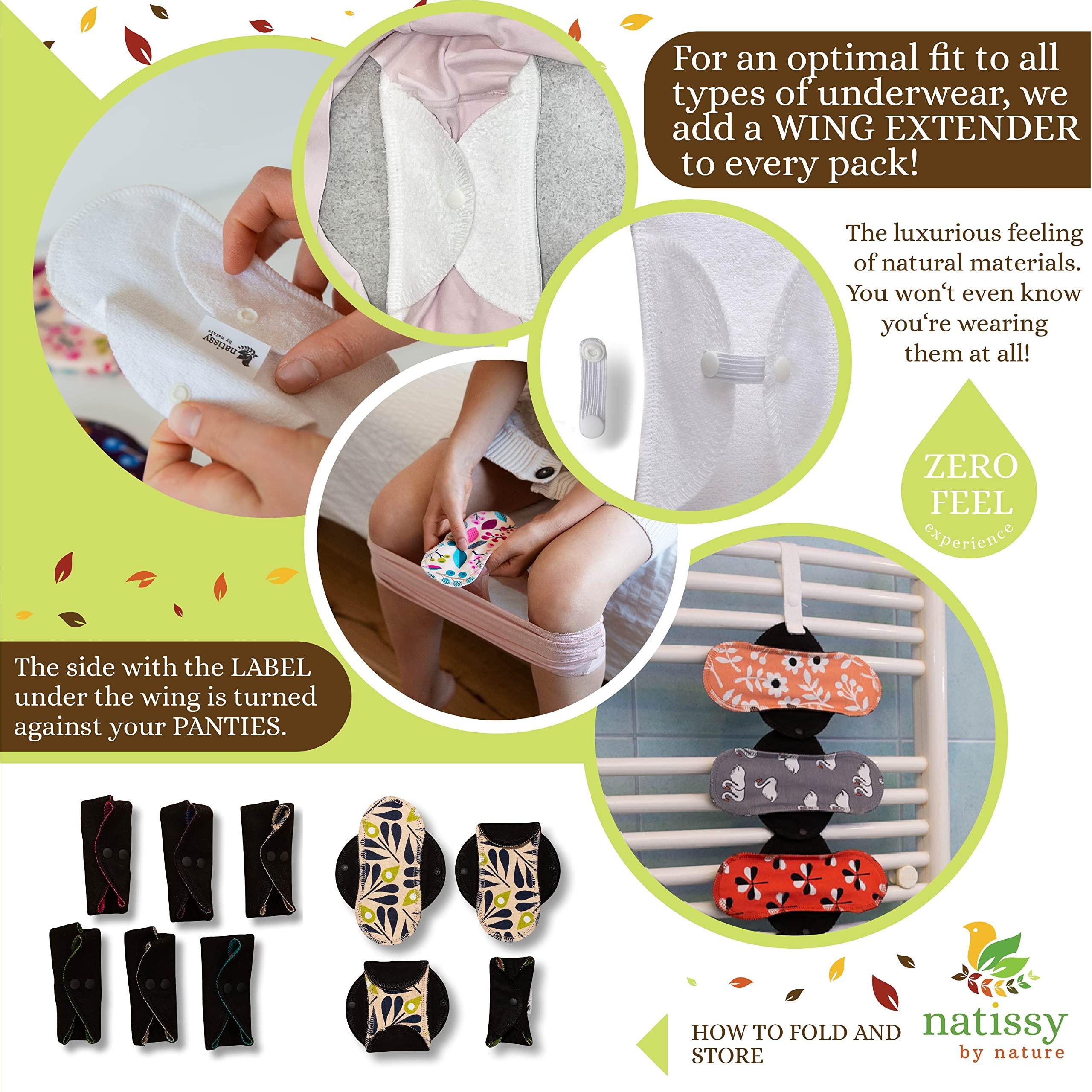 Natissy 2X 7-Pack (Small) Cloth Panty Liners; Daily Organic Cotton Reusable Panty Liners for Women Made in EU; Feminine Panty Liners Washable for Women & Teens; Thin Sanitary Reusable Liners, NOT for Period