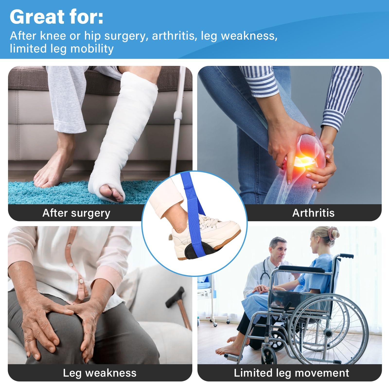 HOOMTREE 39 Inch Long Leg Lifter Strap with Padded Handgrips and Foot Loop,Rigid Leg Lifter Hip&Knee Replacement Surgery Recovery Kit,Mobility Aids Tool Foot Lifter Easily Get in and Out of Bed,Car,Wheelchair