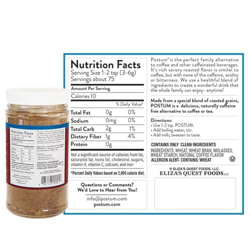 Postum Postum Natural Coffee Flavor Coffee Substitute Caffeine Free Delight with Roasted Wheat Bran & Molasses (2 x 8oz) | Natural, Non-GMO, Vegan & Healthy Coffee Alternative Caffeine Free