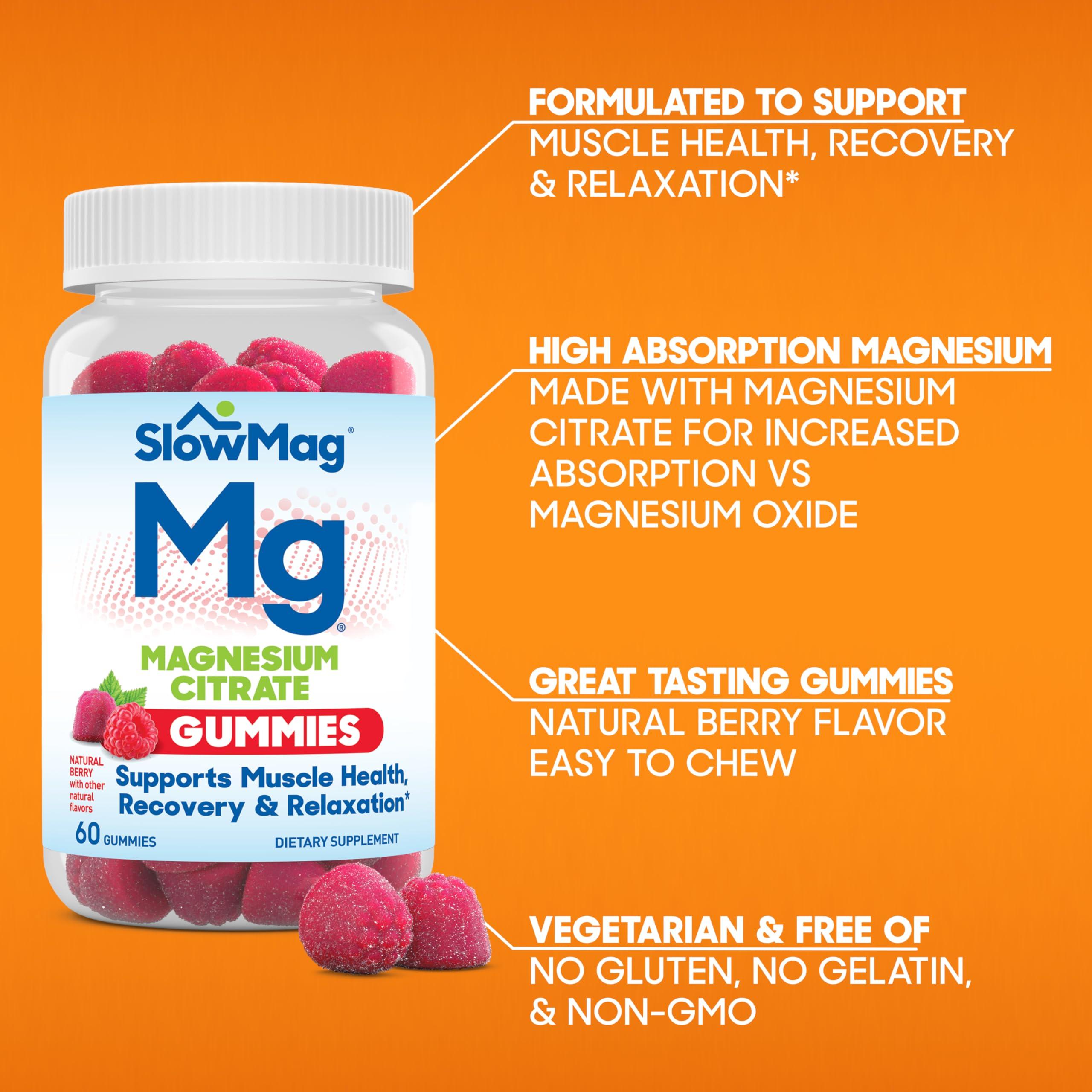 Slow-Mag Slow-Mag SlowMag Muscle + Heart Magnesium Chloride with Calcium 120 Count Mg Muscle Health + Recovery Gummies 60 Count