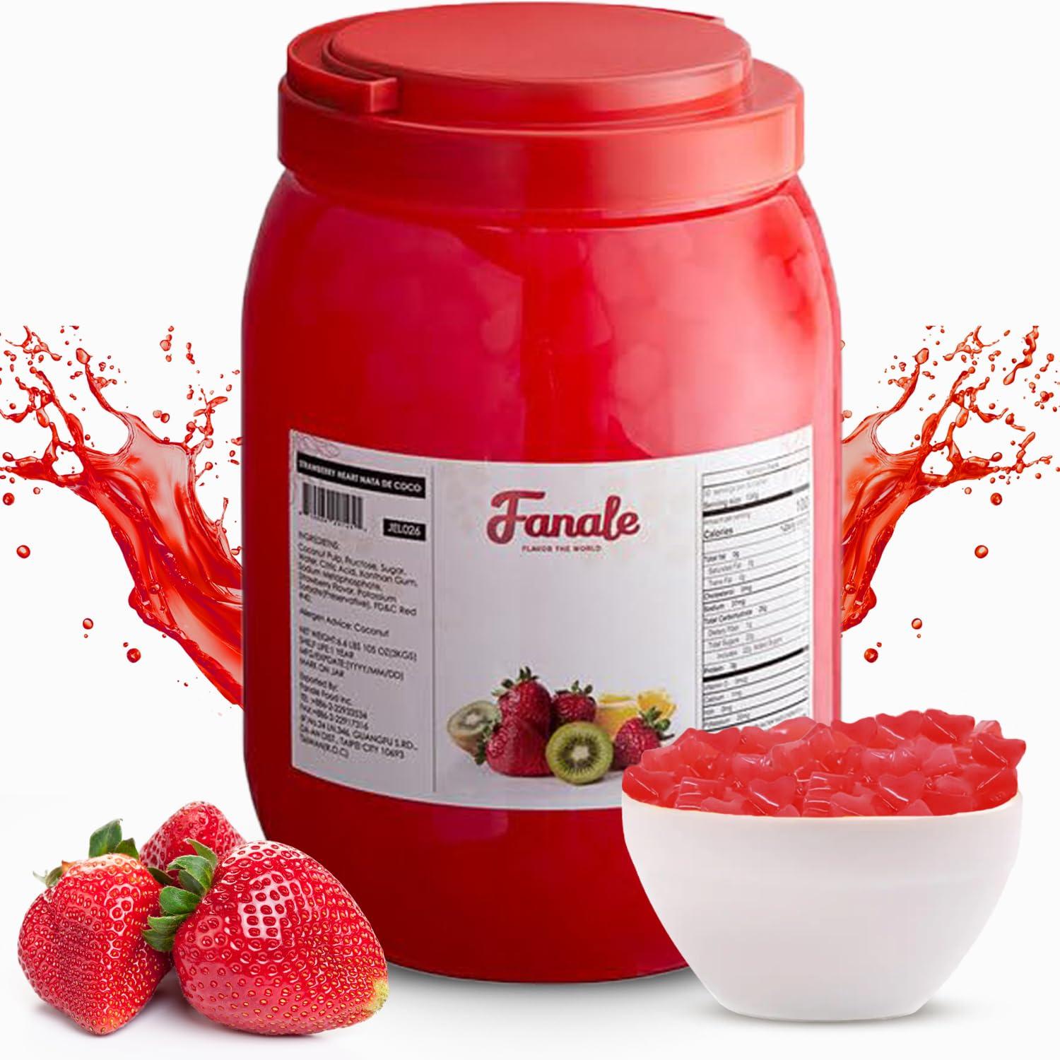 Fanale Fanale Coconut Jelly Topping nata de coco for Boba Tea | Ice Cream | Yogurt | Smoothie | Milk Tea | Desserts Strawberry Heart Shaped, 6.6 pound (Pack of 4) | JEL026-CS