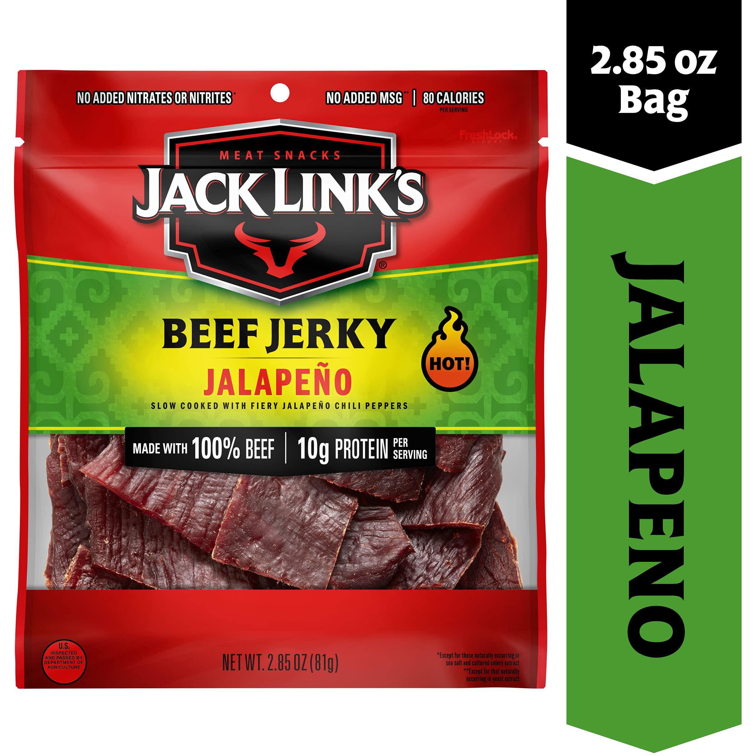 Jack Link's Jack Links Beef Jerky, Jalapeno Carne Seca, 2.85 oz.  Flavorful Meat Snack, 10g of Protein and 80 Calories, Made with Premium Beef - 96 Percent Fat Free