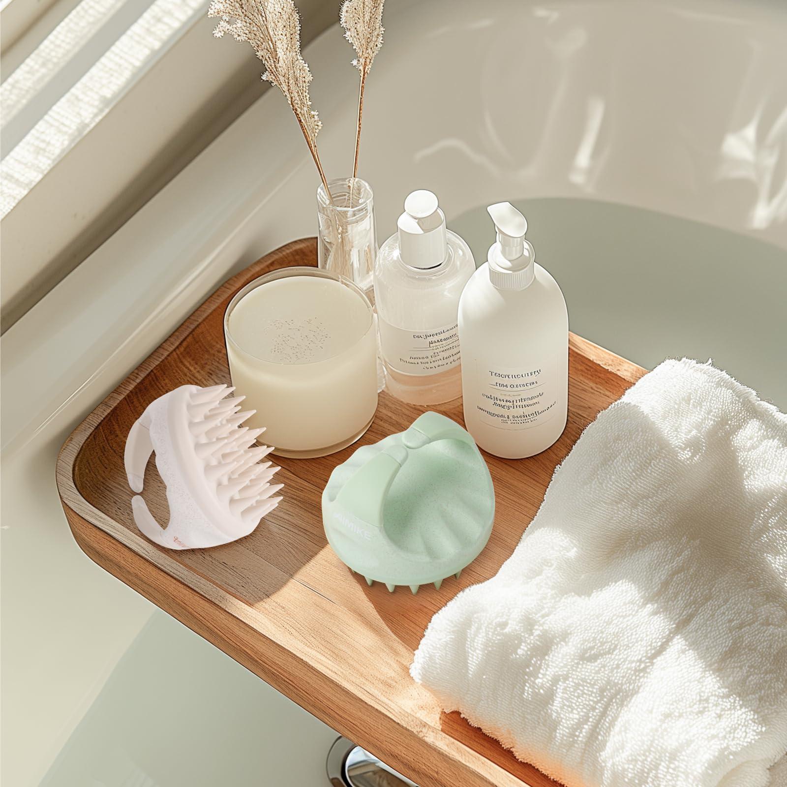 AIMIKE AIMIKE Scalp Massager Shampoo Brush, Soft Silicone Scalp Brush Hair Scrubber, Hair Washing Scalp Exfoliating Brush for Dandruff, Head Scrubber for Wet Dry Hair of Women Men Kids, Beige & Green