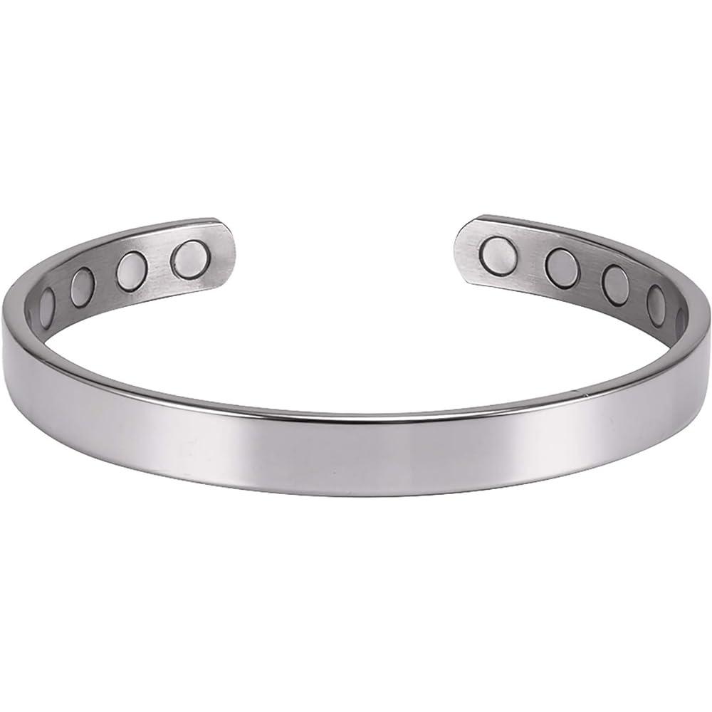 MagnetRX MagnetRX® Magnetic Bracelets for Men - Elegant Bangle, Golf/Tennis Elbow & Balance - Men’s Cuff Magnetic Bracelet (Polished Silver | Medium)