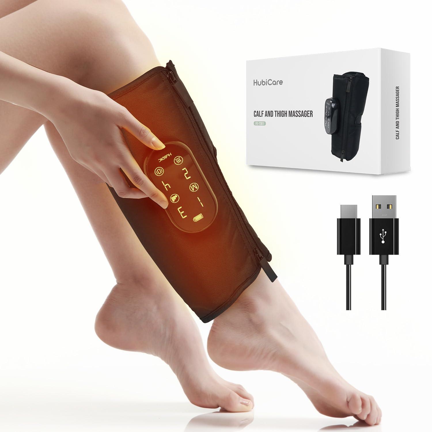 HuBDIC HubiCare Calf and Thigh Leg Massager, Leg Massager for Circulation and Pain Relief, Calf Air Compression Massager with Heat, Compression Massager with 4 Modes 3 Intensities (Single)