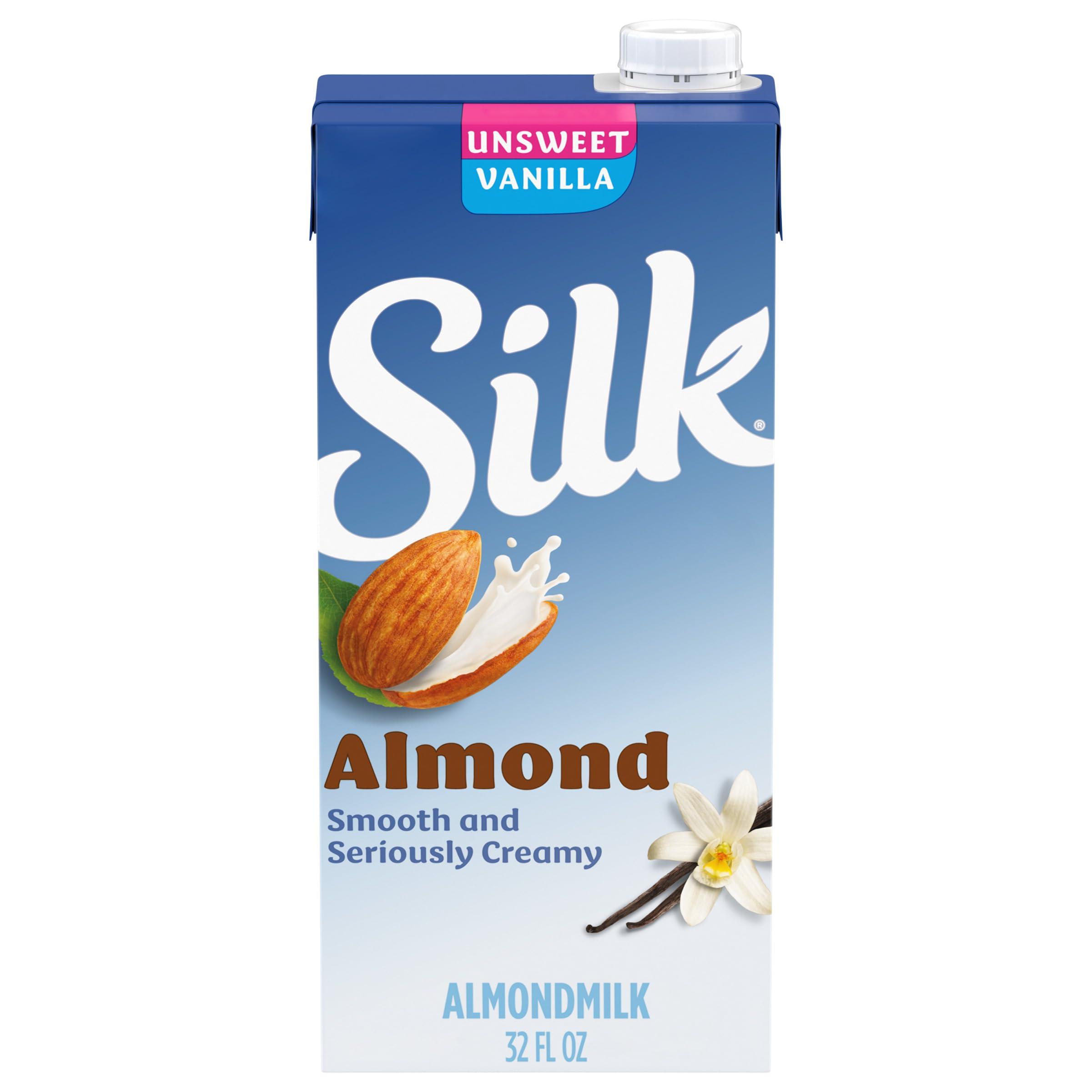 Silk Silk Shelf-Stable Almondmilk, Unsweetened Vanilla, Dairy-Free, Vegan, Non-GMO Project Verified, 1 Quart
