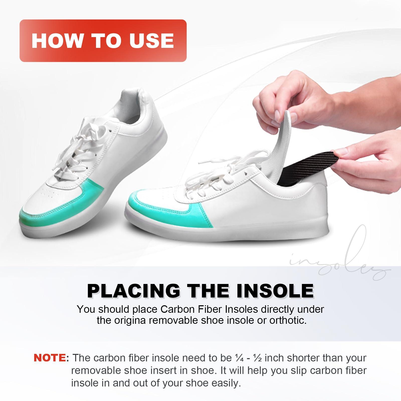 EZWORK Carbon Fiber Insoles, Carbon Fiber Foot Plate 1 PC Rigid Shoe Insert Support Turf Toe, Foot Fractures, Morton Extension, Hallux Rigidus and Limitus - Alternative to Post Op Shoe