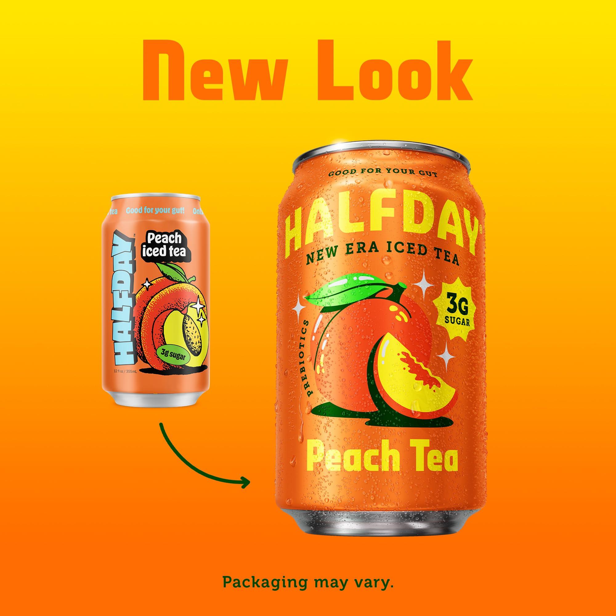 Halfday HALFDAY Prebiotic Peach Iced Tea Cans, Supports Digestive & Gut Health, 8g Plant Fiber & Prebiotics, Low Sugar, 30 Calories, Organic Tea, Natural Caffiene, Gluten Free, Keto, 12 fl oz (12 pack)