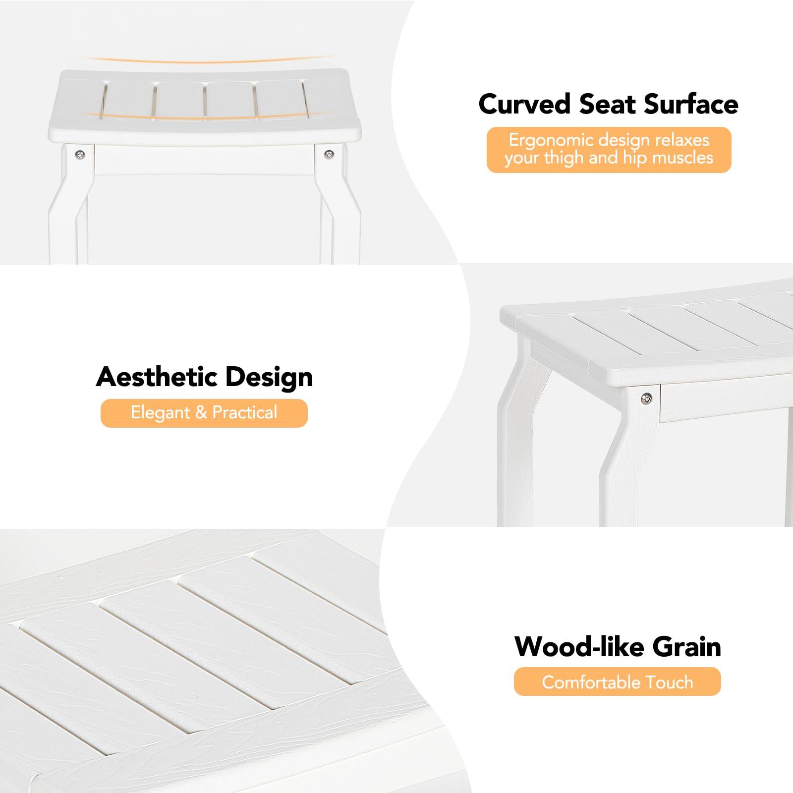 LOENIY LOENIY 2-Tier HDPE Shower Bench with Non-Slip Foot Pads, Wood-Like Spa Shower Stool for Inside Shower, Ergonomic Water-Proof Bathroom Bench Seat with Storage Shelf, for Seniors & Adults (White)