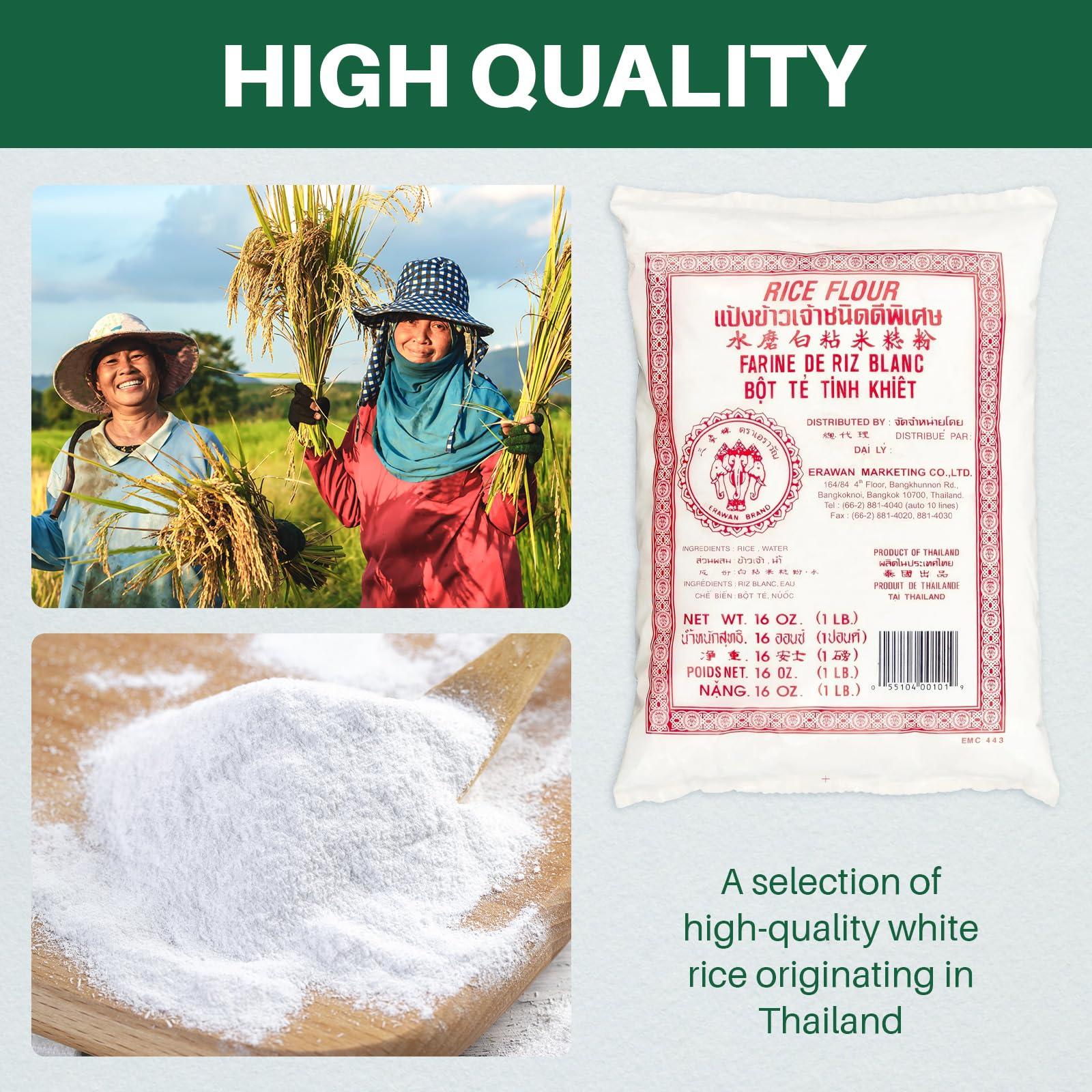 SPICEBRO Thai Rice Flour 16 oz (Basic), Pack of 1, Thailand Rice Flour for Baking & Cooking, Gluten-Free, 1 Pound Erawan Brand, Sourced for SPICEBRO online Grocery