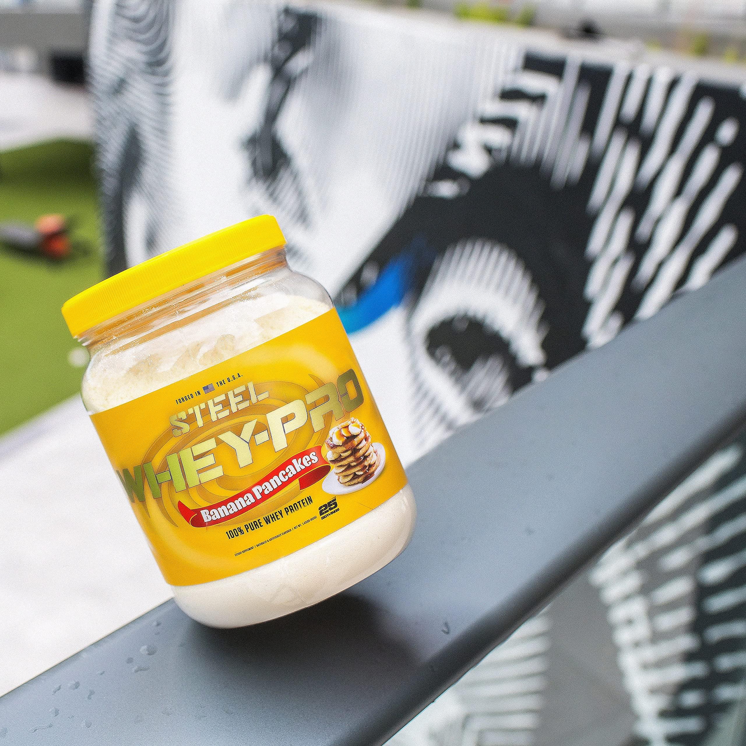 Steel Supplements Steel Supplements Whey-Pro | 100% Pure Whey Protein Powder for Men and Women | Banana Pancakes | Muscle Gain & Lean Muscle Recovery | Gluten Free | 1.43 lbs | BCAA 5g | 25 Servings