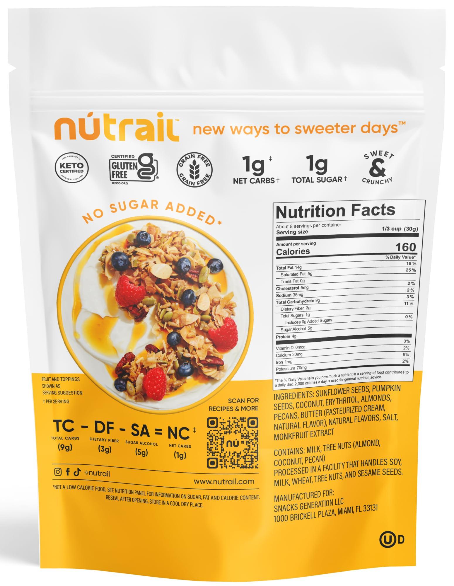 NuTrail NuTrail Nut Granola Cereal, Honey Nut, No Sugar Added, Keto, Low Carb, Gluten Free, Grain Free, Healthy Breakfast 8 oz. 3 Count