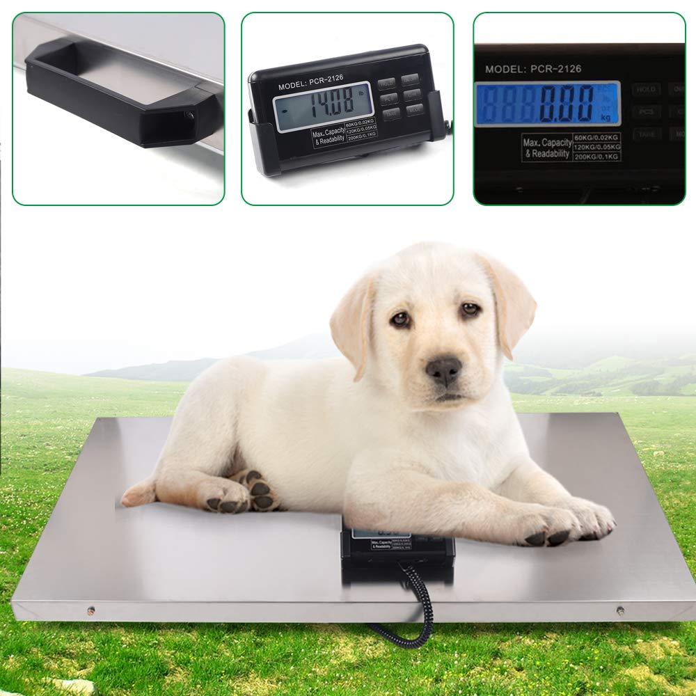 Veloqua Pet Scale, 440LB Digital Livestock Scale Vet Scale Stainless Steel Platform Electronic Scale Easy to Read LCD Screen for Weighing Large Animals Scale uesd in Home Pet Store Veterinary Hospital