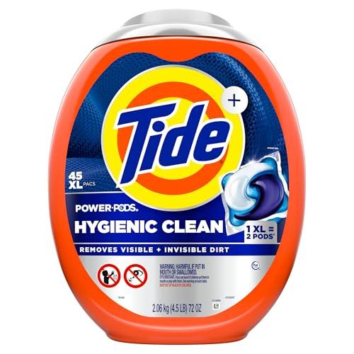 Tide Tide Power PODs Hygienic Clean Heavy Duty Liquid Laundry Detergent Pacs, Free and Clear of Dyes and Perfumes, For Visible and Invisible Dirt, 45 Count, HE Compatible