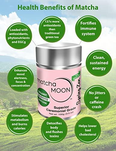 Matcha Moon Matcha Moon Spring Zen Matcha Green Tea Powder - Ceremonial Grade Matcha Green tea - Organic Japanese Matcha - Traditional Matcha Powder from Uji Kyoto - 100g (3.5 oz.)