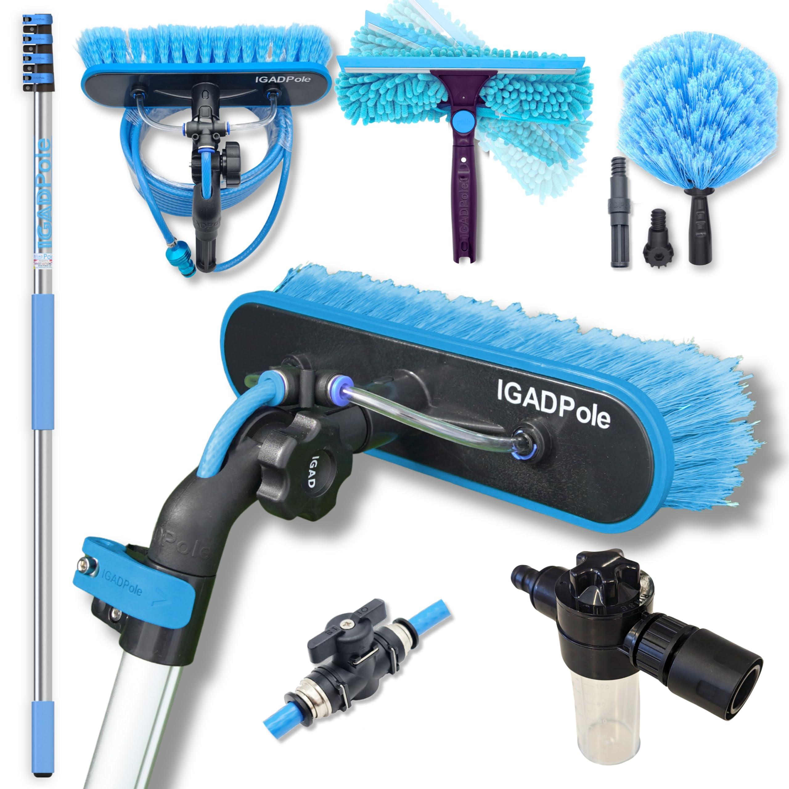 IGAD 23 ft IGADPole Washing Kit: Water-fed Brush, Cobweb Duster and 10(25cm) Squeegee and Soap Dispenser, with 4-Stage Telescoping Pole 5-17 Ft Pole